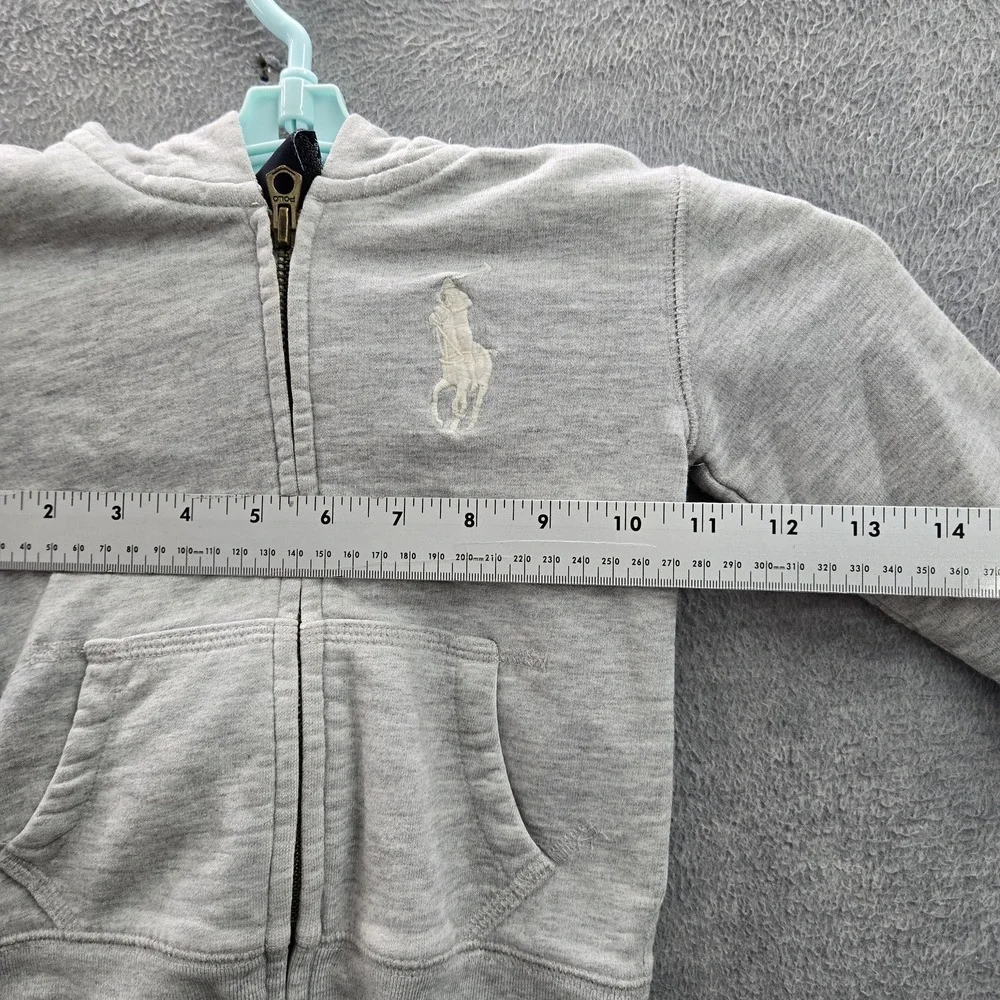 Ralph Lauren Boy Hoodie 3/3T Gray Big Pony Embroidered Zipper Long Sleeve‎
